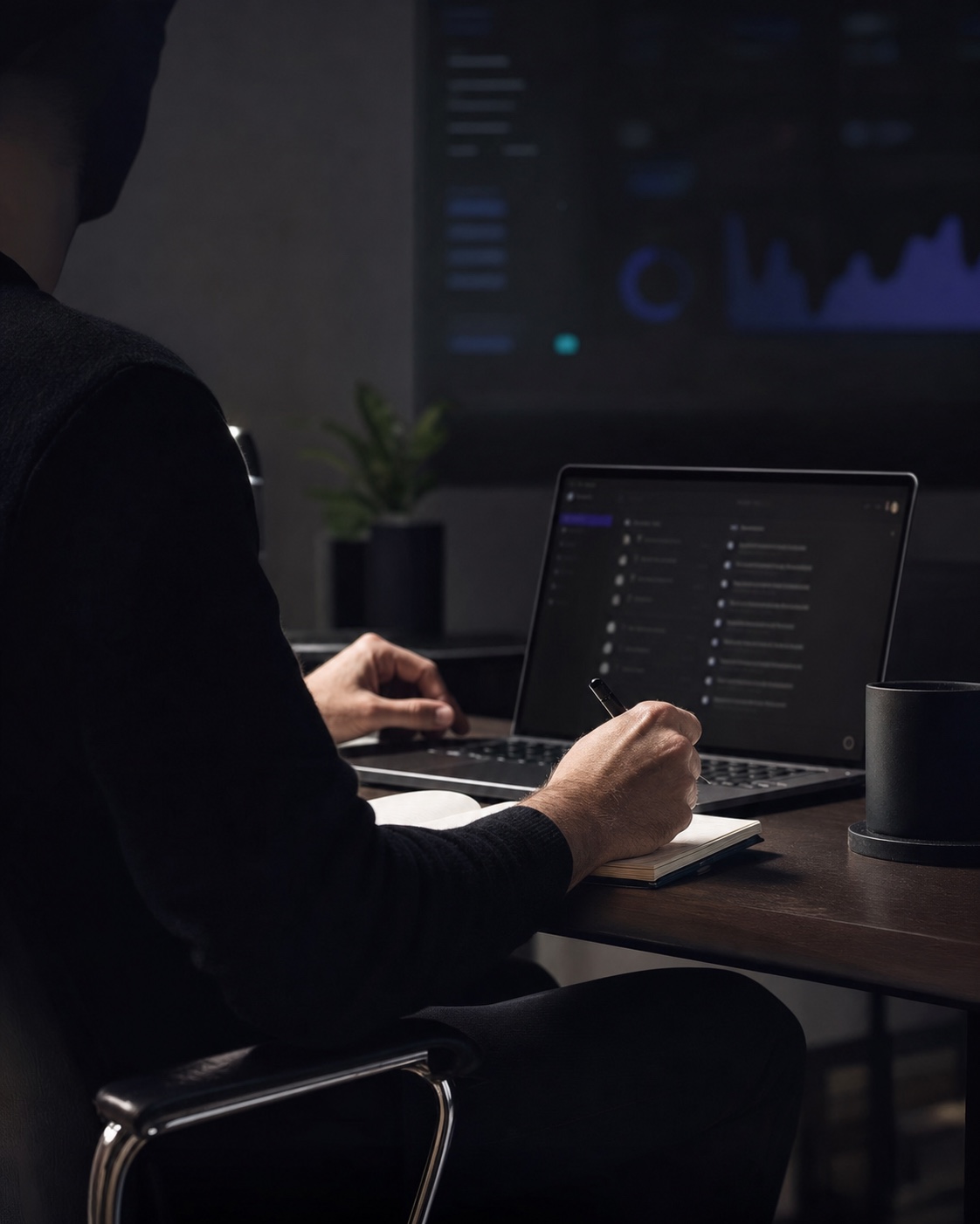 Ruhiger Arbeitsplatz für Projektanfragen mit Laptop und Notizen